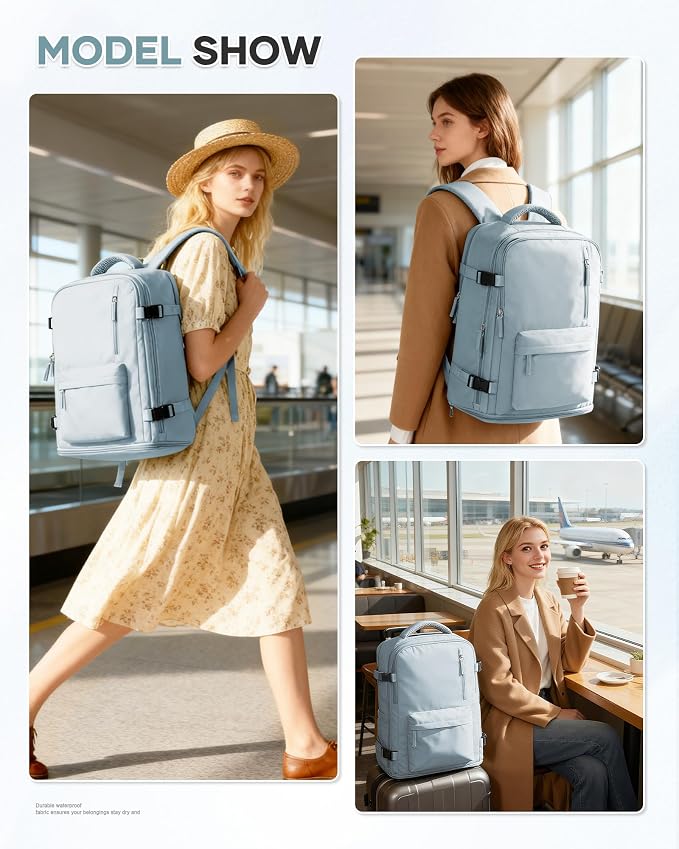 Large Travel Backpack Women Carry On Hiking Backpack Waterproof Outdoor Sports Casual Daypack Personal item Travel Bag Airplane Essentials Spirit Airline Flight Approved Shoes Compartment Men,Blue