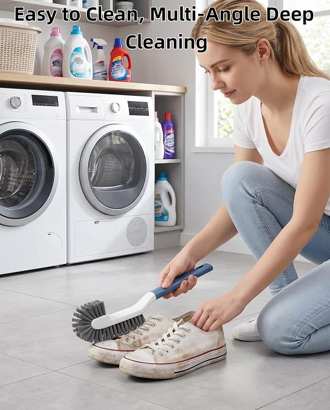 Cleaning Scrub Brush Set Shoe Brush Laundry Brush Scrub Brushes for Stains | 2 Long Handle Shoe Brushes&1 Clothes Brush Ergonomic Handle with Medium Bristles Brush for Sneakers, Footwear,Fabric,Carpet