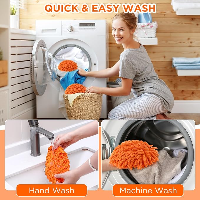 Baderke 3 Pack Chenille Mop Heads Replacements Compatible with 1 Tank System Chenille Duster Replacement Heads Microfiber Spin Mop Refill Pads Reusable Dust Refills for Floor Cleaning (Orange)