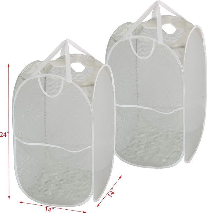 Simple Houseware Mesh Pop-Up Laundry Hamper with Side Pocket, 2 Pack, Gray