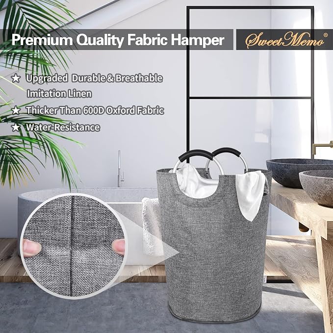 Oversized Laundry Basket, Huge Laundry Hamper Bag with Handles, 160L Grey | Freestanding Tall Dirty Clothes Hamper, Collapsible and Portable Laundry Bin for Dorm and Bedroom, Thick Double layer Fabric