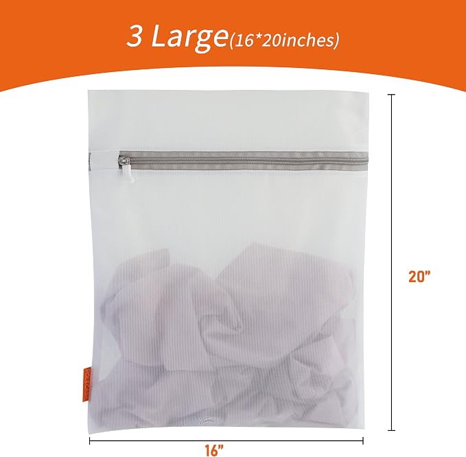 Mesh Laundry Bags 3 Pack (Large, 16 x 20") | Durable Zipper, For Delicates, Lingerie, Bras, Underwear, Protect Garments in Washing Machine