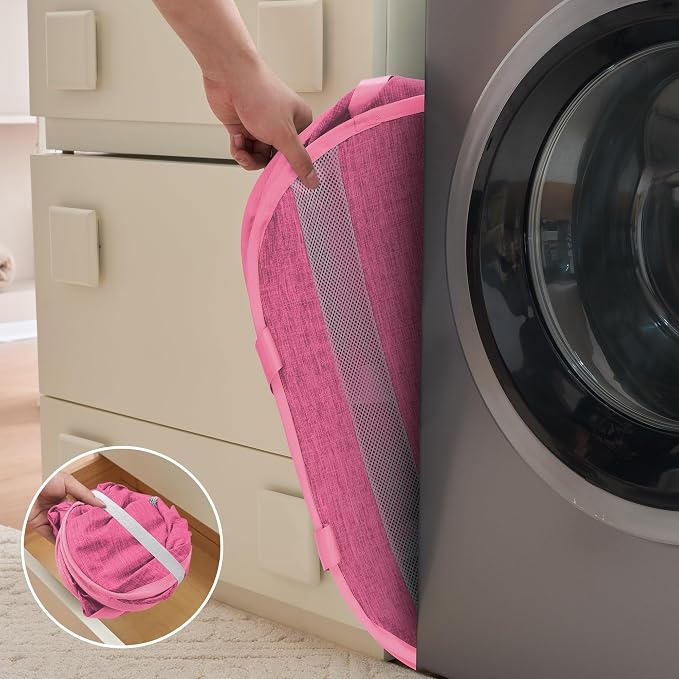 Collapsible Tear Proof Laundry Baskets with Dual Handles, Pink | 70L, Foldable, Pop up Hamper, Reinforced Durable Laundry Hamper for Home, Laundry, Bathroom, Dorm or Travel