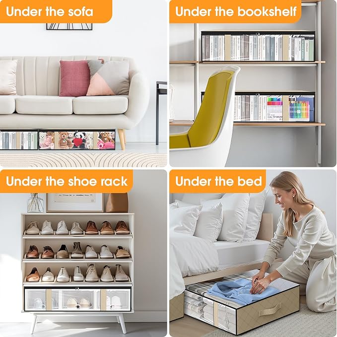StorageRight Under Bed Storage Bags, 10 Pack, 40L, Beige | Breathable Non-Woven Fabric with a Clear Window and Zippered Top for Clothes, Comforters, Blankets and Seasonal Storage