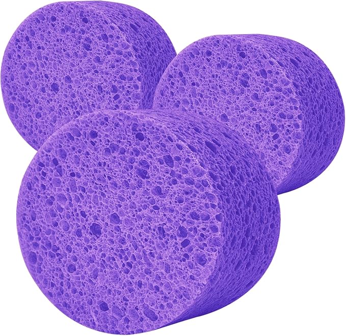 3-Pack Large Sponge, Kitchen Sponges, Handy Sponges, Cellulose Sponges, Dish Washing Sponge, Natural Sponge, Car Washing Sponge, Eco Friendly Sponge (Round, 4" X 4" X 2"), Purple