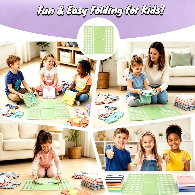 Mini Toddler Shirt Folding Board - Ages 1-7 Teal, Builds Independence | great for Montessori laundry, lightweight PP, smooth rounded edges, quick & simple, develops confidence & skills, stores flat