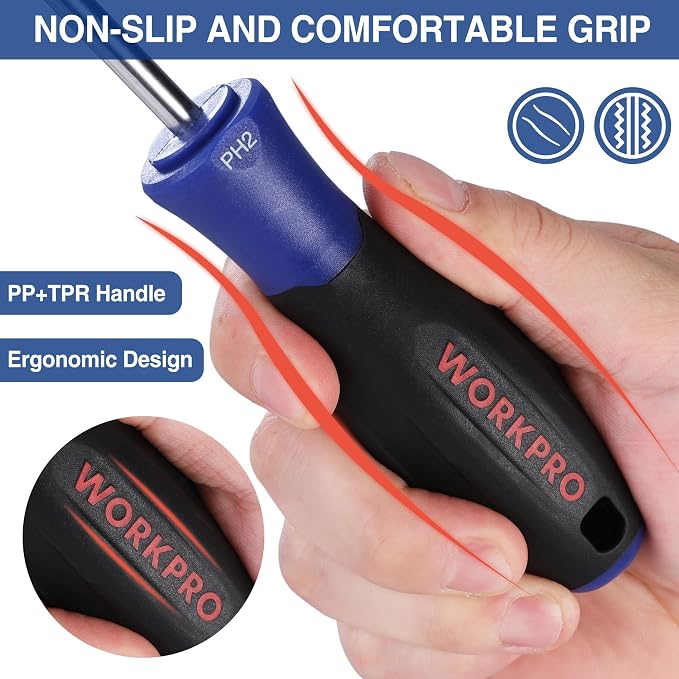 WORKPRO 10-Piece Magnetic Screwdriver Set with Pouch | Phillips, Slotted, Flat Head Screwdriver Include Magnetizer, Screwdriver with Non-Slip Grip, for Home Repair and DIY Projects