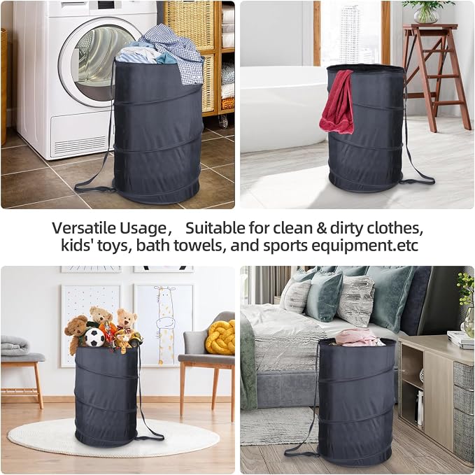 BATTOO Collapsible Laundry Baskets- Foldable Hamper for Laundry Extra Large Pop Up Laundry Hamper 107L with Long Straps Drawstring Clothes Hamper for Bathroom, Campout, Dorm or Travel Navy