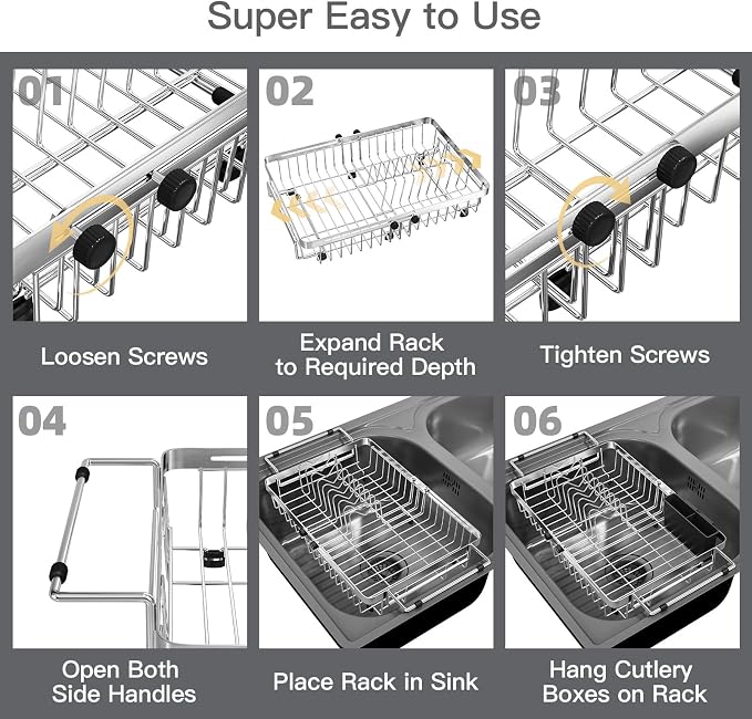 MAJALiS Dish Drying Rack Over The Sink with Utensil Holder | Expandable Stainless Steel Dish Drainer for Small Kitchen, Apartment, RV, Counter Space Saving, Perfect Fit, Rustproof