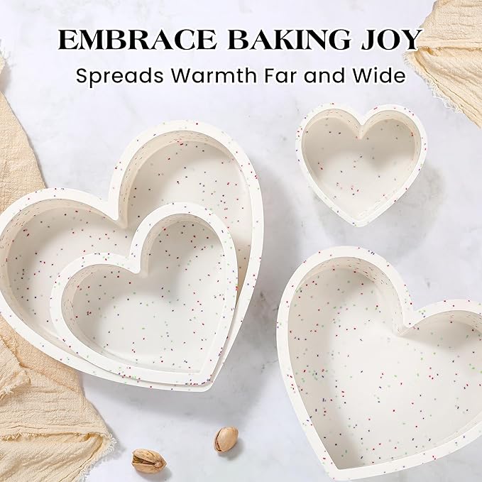 6 Inch Silicone Heart Shaped Cake Pans Set of 3, Small Nonstick Heart Molds for Baking, Food Grade Easy Release Heart Pan for Oven Air Fryer Freezer (Cream)