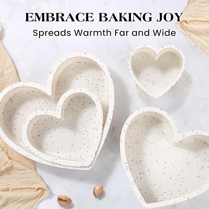 3 Pcs Silicone Heart Shaped Cake Pans 10 Inch 8 Inch 6 Inch Mini Small Large Heart Cake Pan Set Nonstick Silicone Heart Molds for Baking (Cream)
