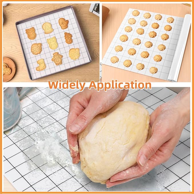 Covzoe 12 In x 8 FT Silicone Baking Mat Roll, Non-Stick Grid Pastry Mat Free Cutting, Heat Resistant Food Grade Counter Mat, Air Fryer Liner for Pizza, biscuit, Pie Crust