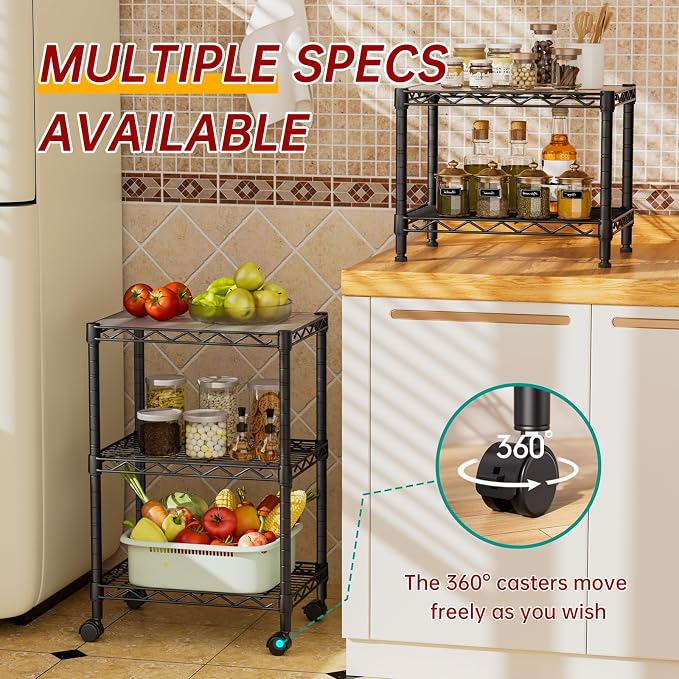 Golpart 3Tier Adjustable Storage Shelves Metal Wire Shelving Standing Shelf | Utility Heavy Duty Unit Rack Closet Organize for Home Kitchen Laundry Room Organization Pantry 11.6"Dx17.6"Wx30"H Black