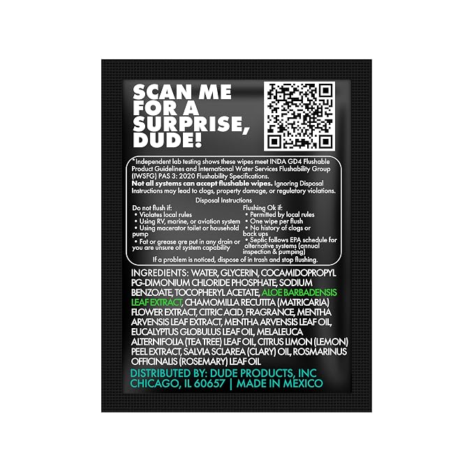 DUDE Wipes On-The-Go Mint Chill Travel Wipes - 2 Pack, 60 Count (Individually Wrapped) - Extra-Large Adult Flushable Wipes - Infused with Tea Tree Oil, Vitamin E, and Aloe - Septic and Sewer Safe