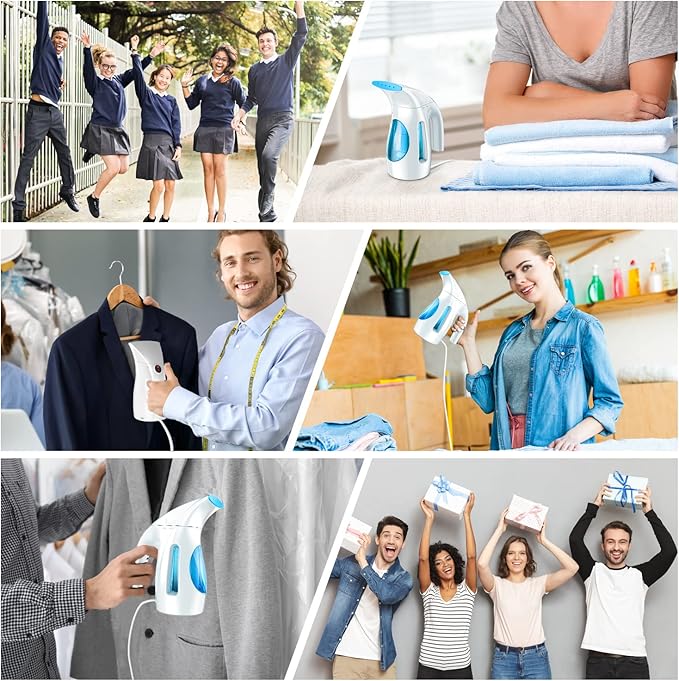 HiLIFE Steamer for Clothes, Portable Handheld Clothing Steamer, 240ml Big Capacity, 700W, Strong Power, Fabric Quick Wrinkle Remover for Home, Office(ONLY FOR 120V)-Maya Blue