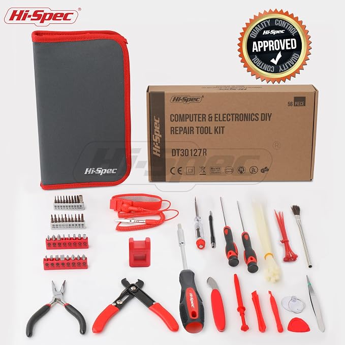Hi-Spec Electronics Repair & Opening Tool Kit for Laptops Devices Computers | 56pc, everyday fixes made easier, organized portable storage, beginner-friendly selection, apartment and office tasks, tidy