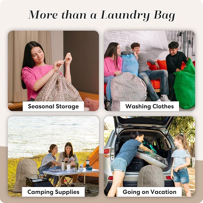 Handy Laundry XL Nylon Laundry Bag 30"x40", 60 lb Capacity, Leopard | 30"x40" XL Nylon Laundry Bag, Locking Drawstring, Machine Washable, Heavy Duty, Travel Dorm Hamper Liner, Leopard