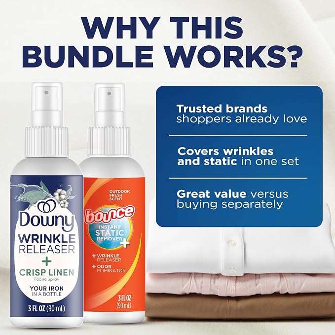 Downy Wrinkle Release Spray Bundle w/Bonus 3oz Bounce Spray Sample - 2 Pack