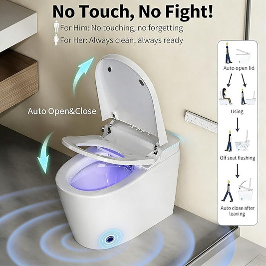 Smart Toilet with Bidet Built In - Dual Auto Flush 1.1/1.6GPF, 1000 Gram MaP, Bidet Toilet with Foam Shield, UV-C Light, Blackout Flush, One Piece Toilet with Heated Seat, Night Light, Auto Open/Close
