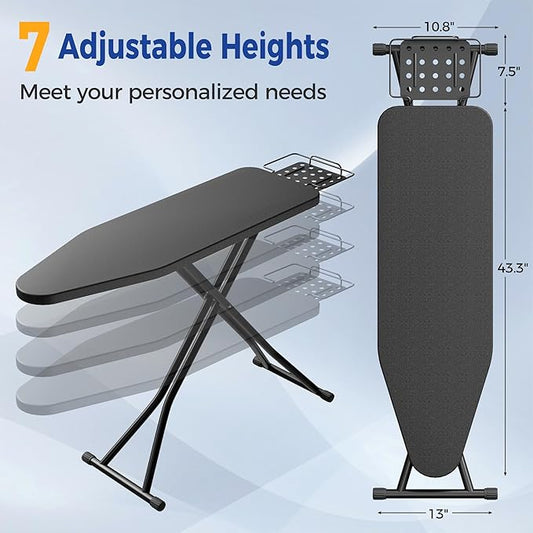 BEWISHOME Foldable Ironing Board Full Size,Height Adjustable Sturdy Iron Board,Compact and Space Save Iron Stand for Laundry Room,Home Use,43" X 13" Black KYB02B