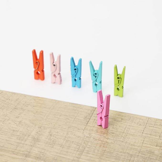 Mr. Pen- Mini Wooden Clothes Pins for Photo, 1 Inch, 200 Pack, Colorful | Small Clothespins with 10 m Jute Twine for Scrapbooking, Labeling Plants, Gift Tags, Tiny Crafts, Photo Display, Decoration