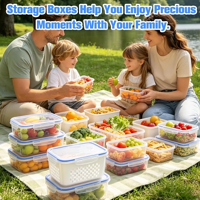 3 PCS Fruit Storage Containers for Fridge,Removable Colander,Airtight Food Storage Containers,Keep Fresh Longer