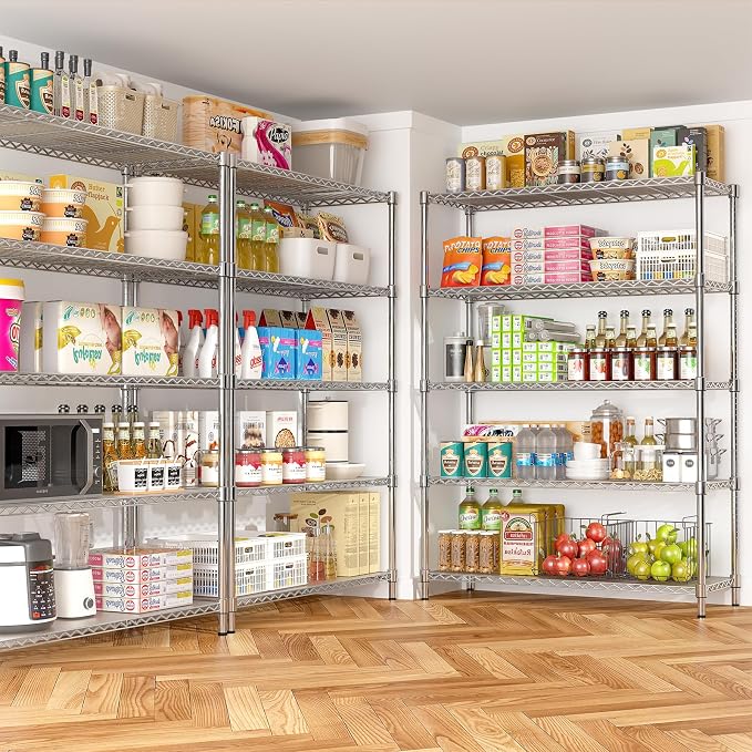 48" W Garage Shelving 1875 LBS Heavy Duty Wire Shelving Unit, Metal 5-Tier Adjustable Steel Storage Rack with Liners, 48" W x 18" D x 72" H for Pantry Kitchen Commercial, Chrome