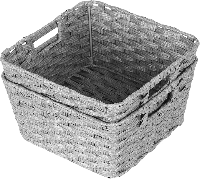 Onlytak Wicker Storage Baskets, Baskets for Shelves, Toilet Paper, Woven Storage Baskets for Organizing, Grey, 12" x 12" x 6", 2-Pack