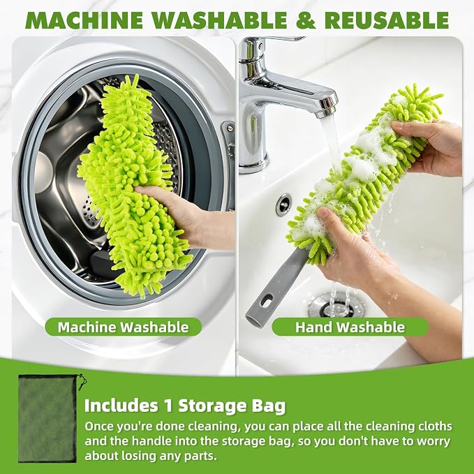 Ceiling Fan Cleaner Duster with 6 Ft/77'' Extendable Handle | Microfiber Chenille Duster for Cleaning Ceiling Fan Blades, Vents, and Hard to Reach High Places