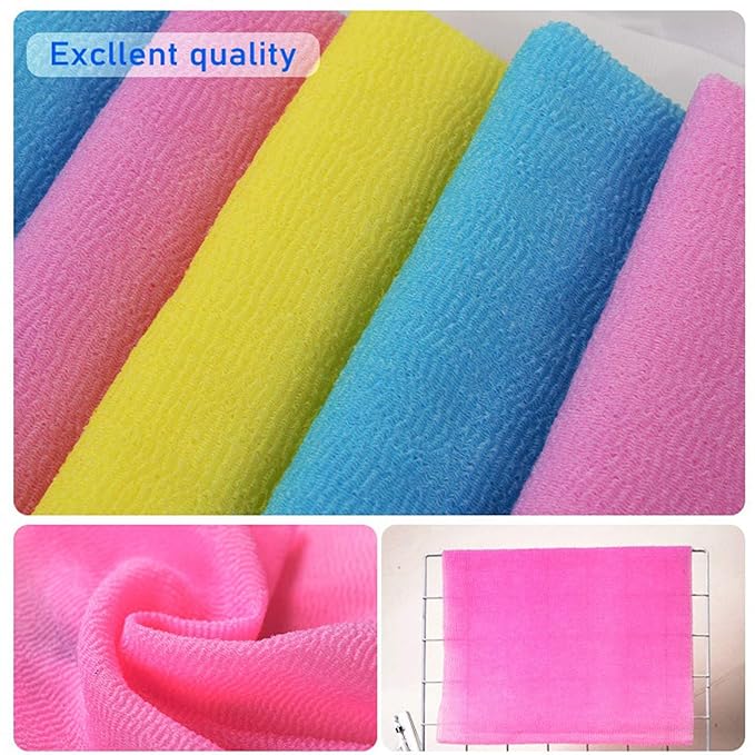 ARCH&M Exfoliating Washcloth, Korean & Japanese Style, 3 Pack | Orange Purple Navy-Blue, Nylon Back Scrubber, Daily Use Deep Clean & Smooth Skin, More Hygienic Than Loofah