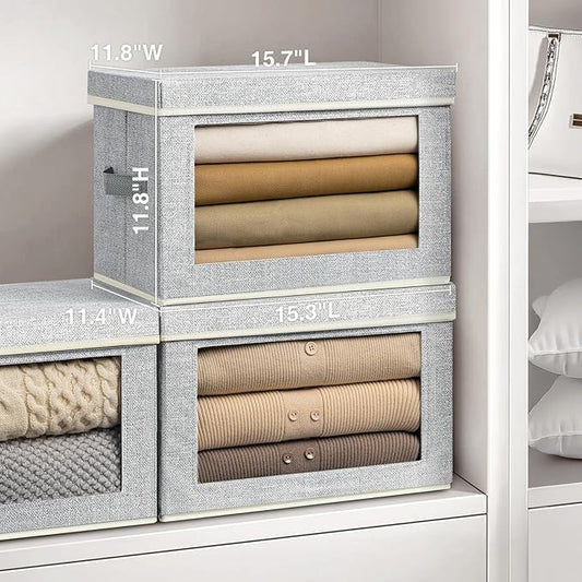 Homsorout Storage Bins with Lids, 6 Pack Large Storage Cubes with Window, Closet Bins with Lids & Handles, Fabric Box for Organizing Clothes, Towels, Books, Blended