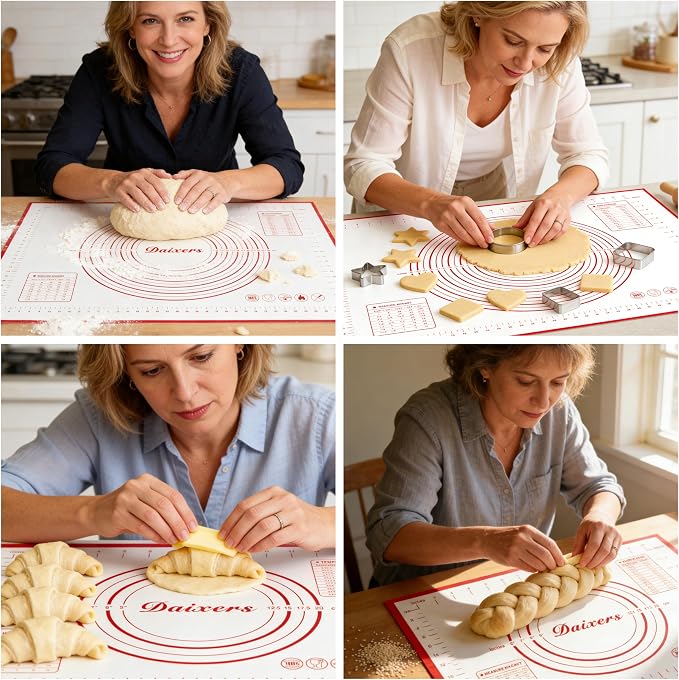 Silicone Baking Mats Set of 2,Large 24" x 16" Small 16" x 12" Non Stick Non Skid Pastry-Mat with Measurements (Red)