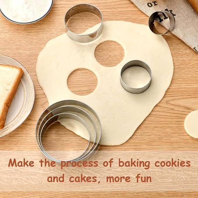 6 PCS Round Cookie Cutters (1.5,2,2.5,3,3.5,4 Inch), Stainless Steel Cookie Cutter, Kitchen Baking Utensils,Suitable for Making Cookies, Cakes, pizza and More.