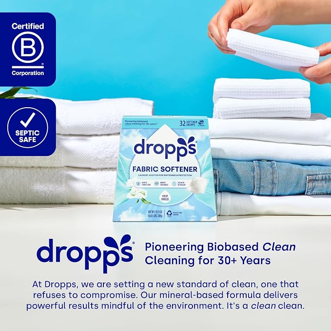 Dropps Fabric Softener Pods, Unscented (64 Count) - Free & Clear | Laundry Softener For Soft & Fluffy Fabrics | Liquid Softener & Dryer Sheet Alternative | Clean Ingredients | Plastic Free Packaging