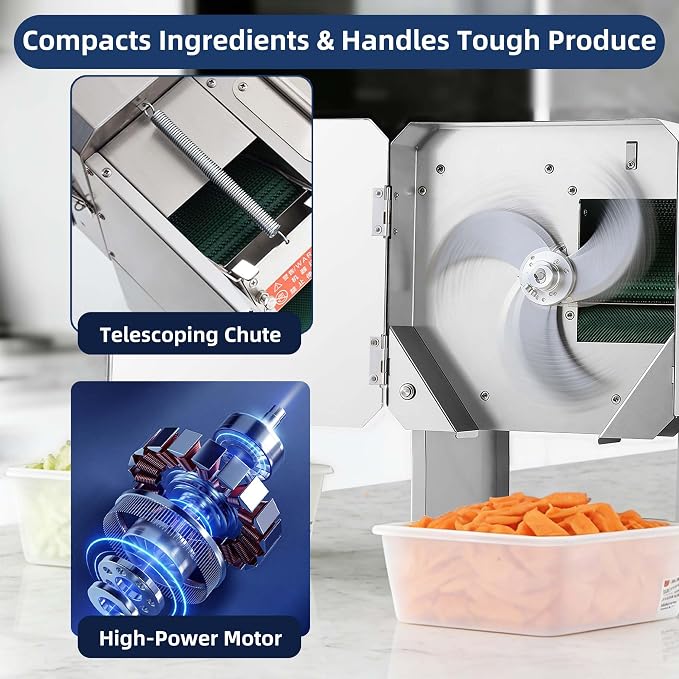 Electric Vegetable Chopper & Slicer, Multi-Functional Vegetable Processor Slices, Shreds, Sections, Easy Clean Automatic Shredder for Commercial & Home Kitchen, Salad, Meal Prep