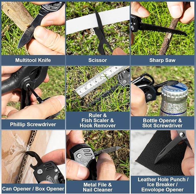 Bovgero Multitool Knife, 16 in 1 Pocket Knife, Handmade Multi Tool Knife, Birthday Christmas Gift for Men Women Him Her Boyfriend Girlfriend Dad Husband, Black