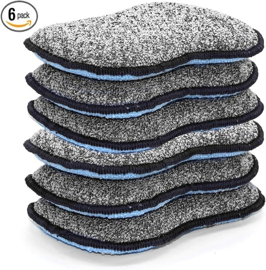 Multi-Purpose Scrub Sponges for Kitchen By Scrub- it - Non-Scratch Microfiber Sponge Along with Heavy Duty Scouring Power - Effortless Cleaning of Dishes, Pots and Pans All at Once(6 Pack, Large)