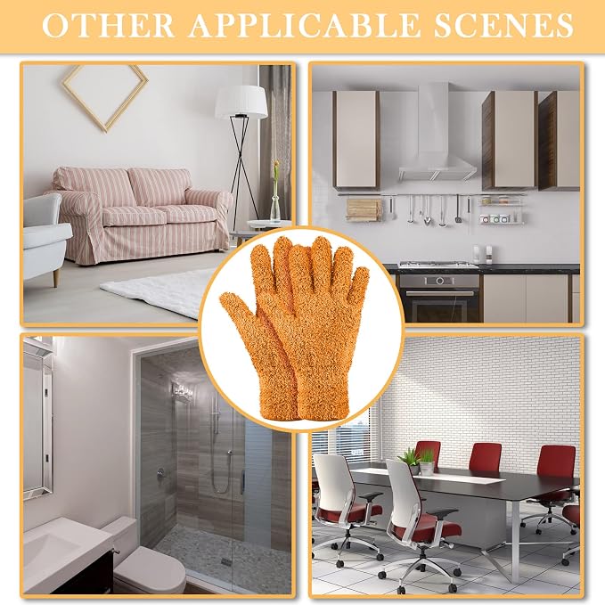 Patelai 3 Pairs Microfiber Plant Dusting Gloves Leaf Cleaning Gloves for Indoor Plants, Blinds, Furniture, House (Orange,Brown,Dark Gray,Large)