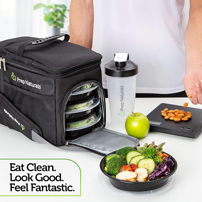 PrepNaturals Reusable Plastic Containers with Lids, 60 Pack, Black, Meal Prep Bowls, Lunch Containers, BPA, PVC and Phthalate Free, Microwave and Freezer Safe