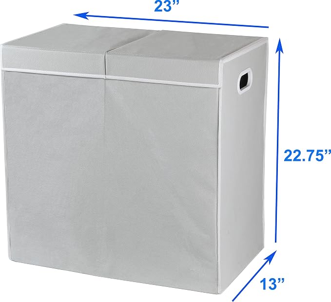 Simple Houseware Double Laundry Hamper with Lid & Removable Bags, Grey