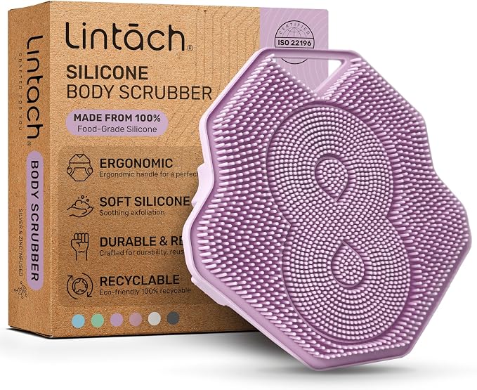 Silicone Shower Scrubber for Body – Exfoliating Loofah Alternative, Zinc & Silver-Infused, Hygienic & Gentle for Sensitive Skin, Durable & Long-Lasting Body Scrubber for Women - Purple