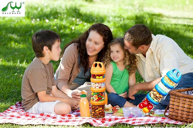 SELEWARE Orange Stackable Snack Containers for Kids Toddlers Adults, 31oz | Portable Food Storage Containers for Snacks Formula Powder Drinks and Travel, Twist Lock System Airtight Leak-proof BPA Free