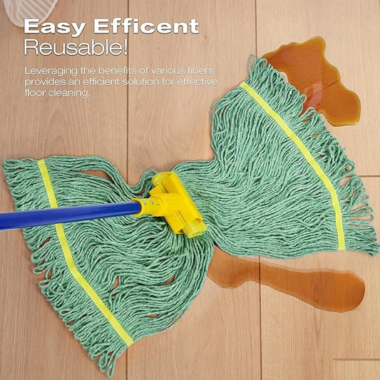 Matthew Cleaning 12Pcs 5'' Headband White&Orange&Green Medium Commercial String Mop Heads, Loop-End Mop Head Replacement, Heavy Duty Industrial Washable&Reusable Mop Refills for Residential& Warehouse