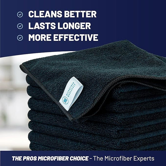 MW Pro Microfiber Cleaning Cloth | Black | 36 Pack | 16” x 16” | All Purpose Microfiber Towels - Clean, Dust, Polish, Scrub, Absorbent