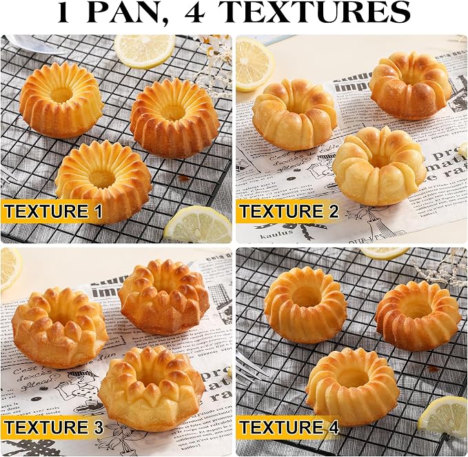 2 Pc Silicone Mini Fluted Tube Cake Pans with Metal Frame, 6-Cavity Non-Stick Moldes De Silicona Para Gelatina, Mini Flan Molds for Cupcake, Donuts, Muffin, Cornbread, Brownie, Jellies (Cream)
