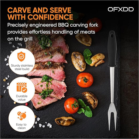 Large Stainless Steel Meat Turning Fork Cooking for Grilling - Long Handled Carving Forks for Bbq