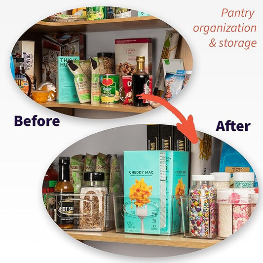 ClearSpace Plastic Pantry Organization and Storage Bins with Removable Dividers – XL Perfect Kitchen / Refrigerator/ Cabinet Organizers, 2 Pack