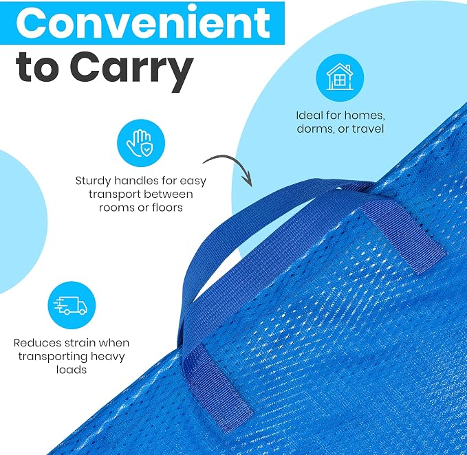 Handy Laundry Mesh XL Laundry Bag 24"x36" 2-Pack with Shoulder Strap, Blue | 2-Pack, XL 24x36 Mesh Laundry Bag, Handles & Shoulder Strap, Breathable, Machine Washable, Dorm Travel Bedding, Blue