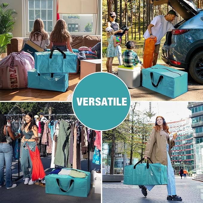 WORKPRO 6 Pack Extra Large Moving Bags with Backpack Straps & Handles | Heavy Duty Moving Storage Bags, Blue, Double Zippers for Moving, Dorm, Closet Storage, Travel & Space Saving