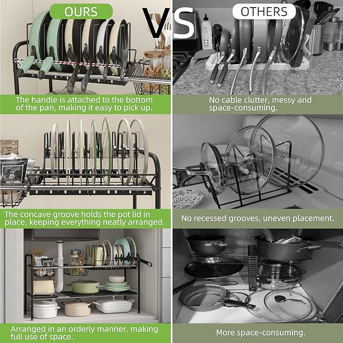NETEL Expandable Under Sink Organizer,Pot and pan Organizer Under Cabinet | Pan Lid Organizer,Expandable Storage shelf with Pan Rack(7 Dividers),2 Baskets and 4 Panels,Adjustable partition height